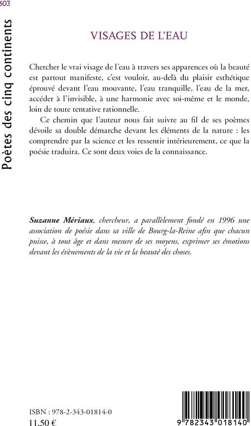 Quatrième de couverture de « VISAGES DE L'EAU - POEMES »