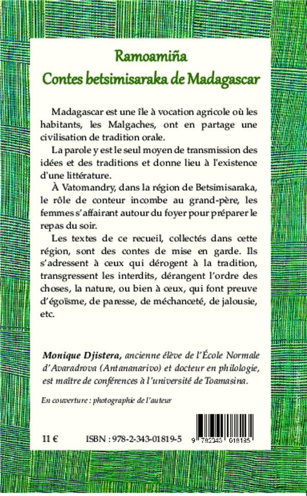 Quatrième de couverture de « RAMOAMINA - CONTES BETSIMISARAKA DE MADAGASCAR »
