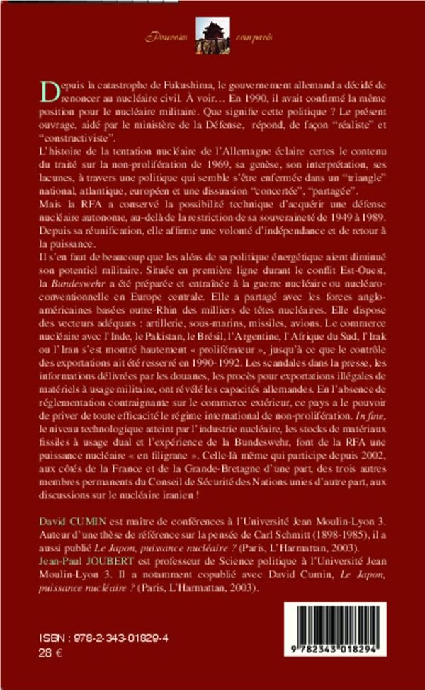 Quatrième de couverture de « L'ALLEMAGNE ET LE NUCLEAIRE »