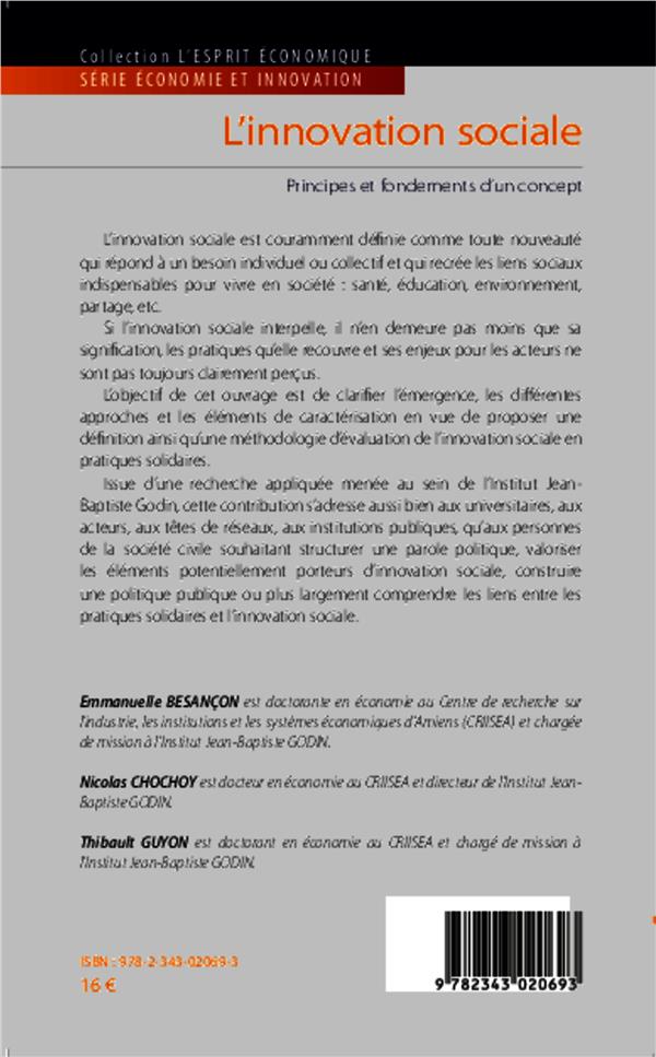 Quatrième de couverture de « L'INNOVATION SOCIALE - PRINCIPES ET FONDEMENTS D'UN CONCEPT »