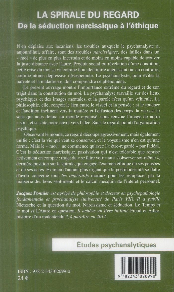 Quatrième de couverture de « LA SPIRALE DU REGARD - DE LA SEDUCTION NARCISSIQUE A L'ETHIQUE »