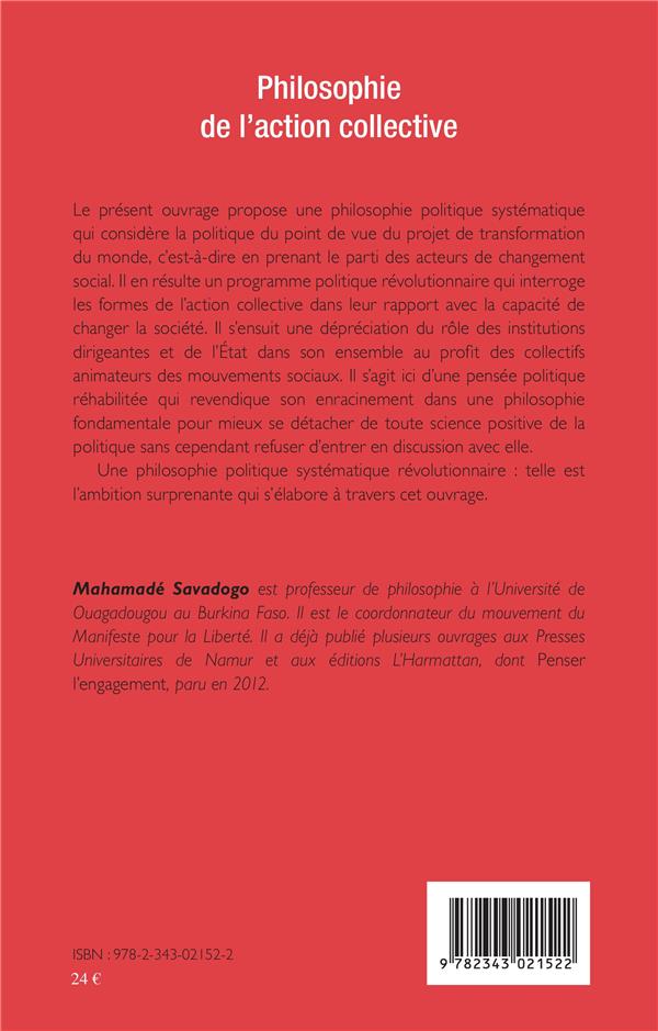 Quatrième de couverture de « PHILOSOPHIE DE L'ACTION COLLECTIVE »