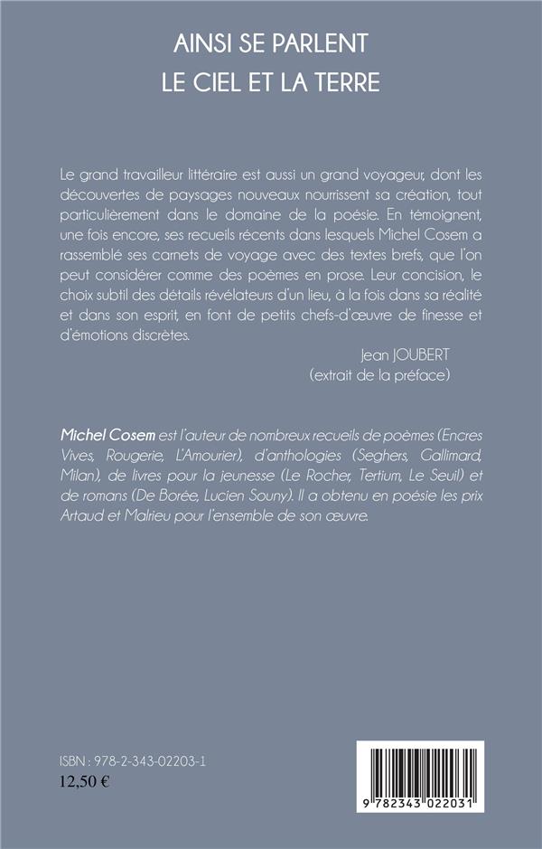 Quatrième de couverture de « AINSI SE PARLENT LE CIEL ET LA TERRE - POEMES »