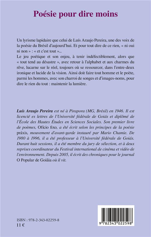 Quatrième de couverture de « POESIE POUR DIRE MOINS »