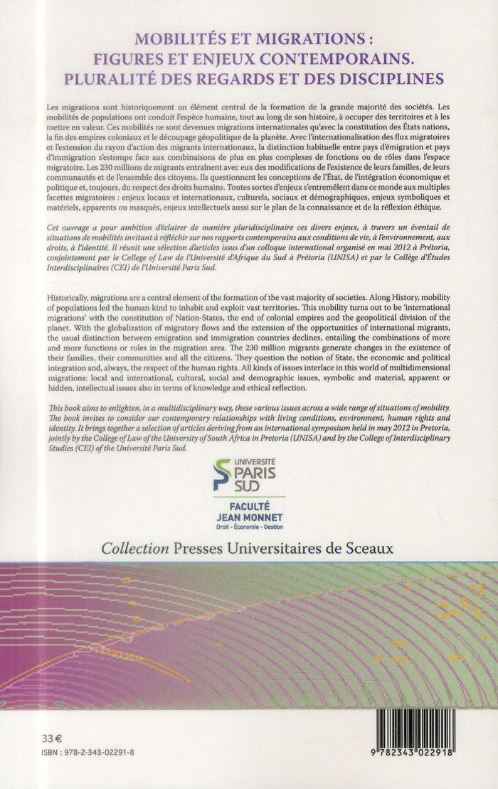 Quatrième de couverture de « MOBILITES ET MIGRATIONS : FIGURES ET ENJEUX CONTEMPORAINS - PLURALITE DES REGARDS ET DES DISCIPLINES »