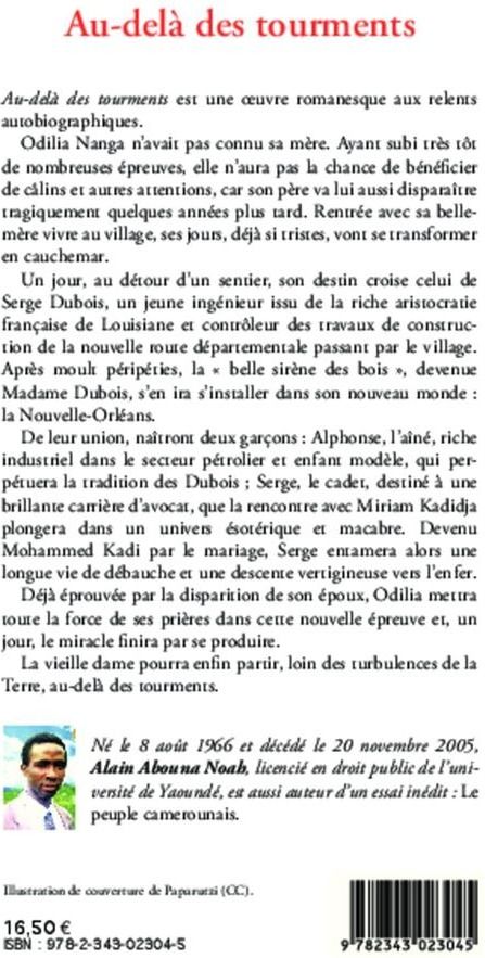 Quatrième de couverture de « AU-DELA DES TOURMENTS »
