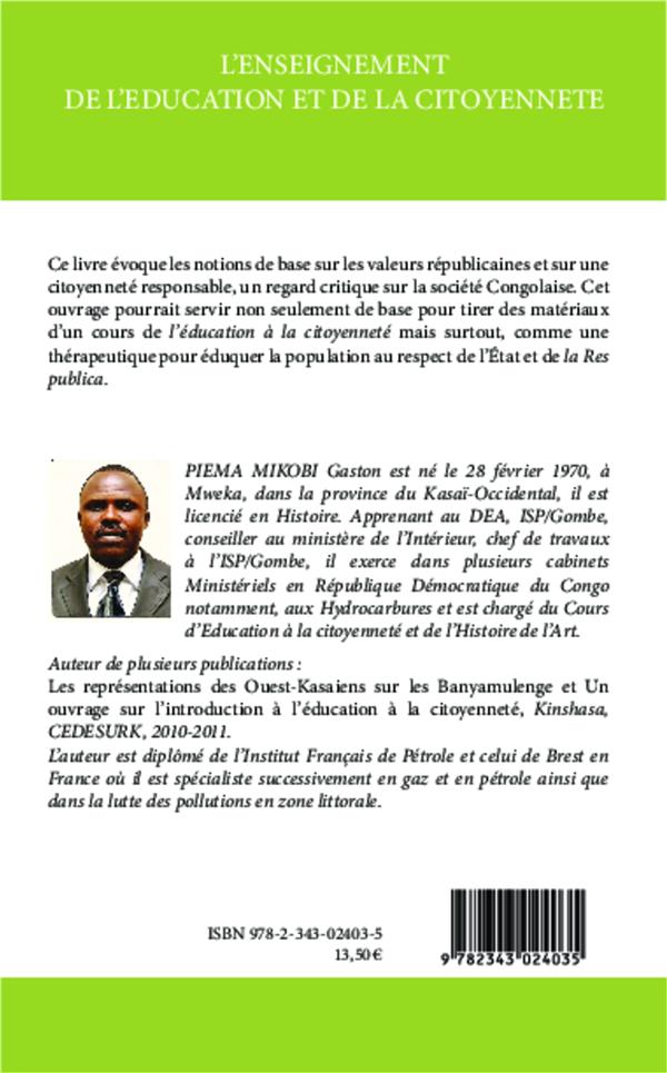 Quatrième de couverture de « L'ENSEIGNEMENT DE L'EDUCATION ET DE LA CITOYENNETE »