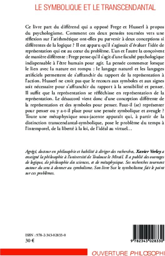 Quatrième de couverture de « LE SYMBOLIQUE ET LE TRANSCENDANTAL »