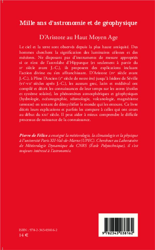 Quatrième de couverture de « MILLE ANS D'ASTRONOMIE ET DE GEOPHYSIQUE »