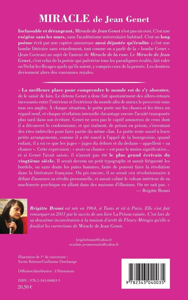 Quatrième de couverture de « MIRACLE DE JEAN GENET »
