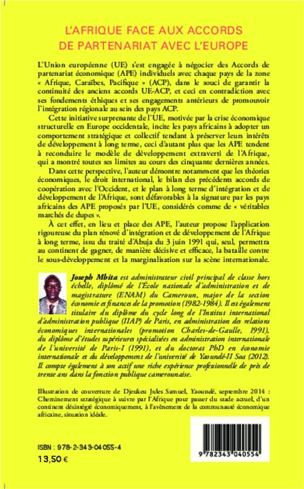 Quatrième de couverture de « L'AFRIQUE FACE AUX ACCORDS DE PARTENARIAT AVEC L'EUROPE »