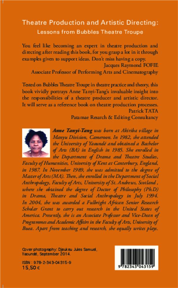 Quatrième de couverture de « THEATRE PRODUCTION AND ARTISTIC DIRECTING : LESSONS FROM BUBBLES THEATRE TROUPE »