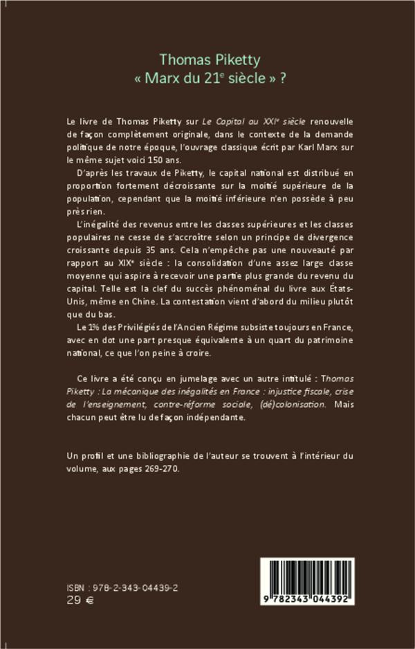 Quatrième de couverture de « THOMAS PIKETTY "MARX DU 21E SIECLE" ? »