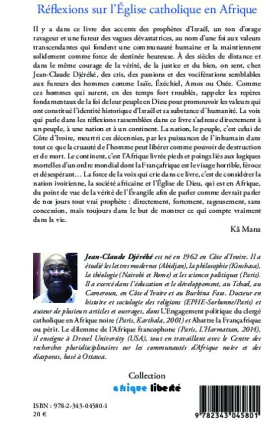 Quatrième de couverture de « REFLEXIONS SUR L'EGLISE CATHOLIQUE EN AFRIQUE »