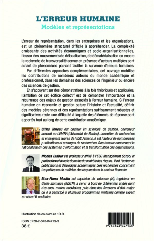 Quatrième de couverture de « L'ERREUR HUMAINE - MODELES ET REPRESENTATIONS »
