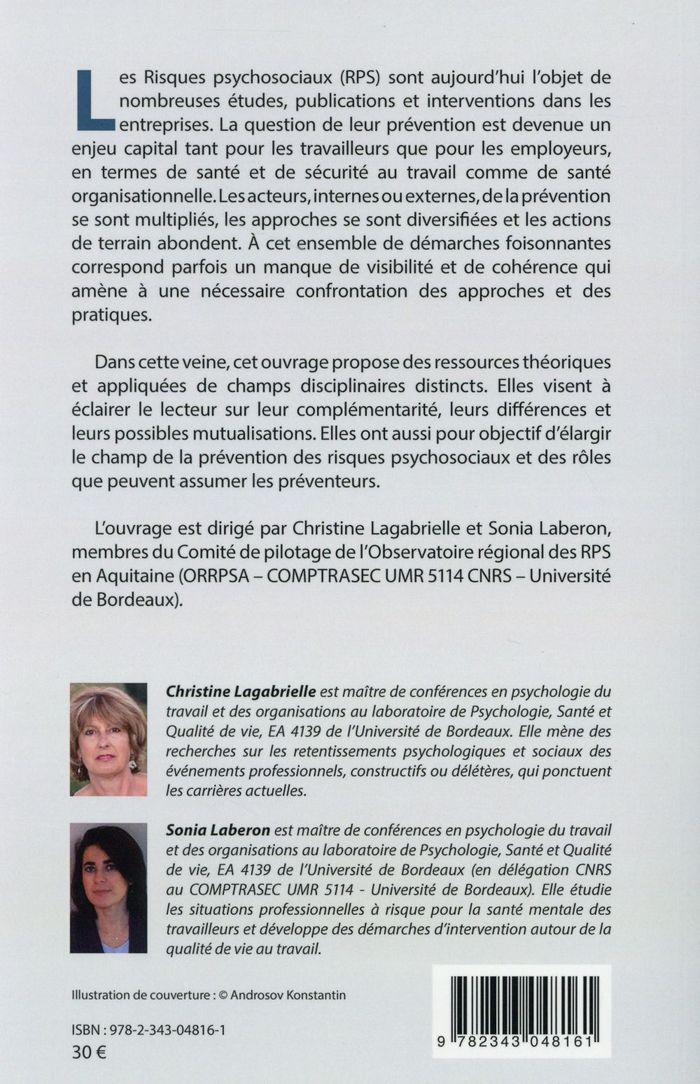 Quatrième de couverture de « SANTE AU TRAVAIL ET RISQUES PSYCHOSOCIAUX - TOUS PREVENTEURS ? »