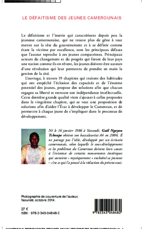 Quatrième de couverture de « LE DEFAITISME DES JEUNES CAMEROUNAIS »