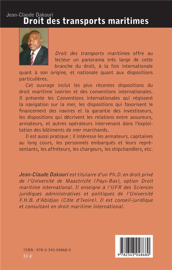Quatrième de couverture de « DROIT DES TRANSPORTS MARITIMES »