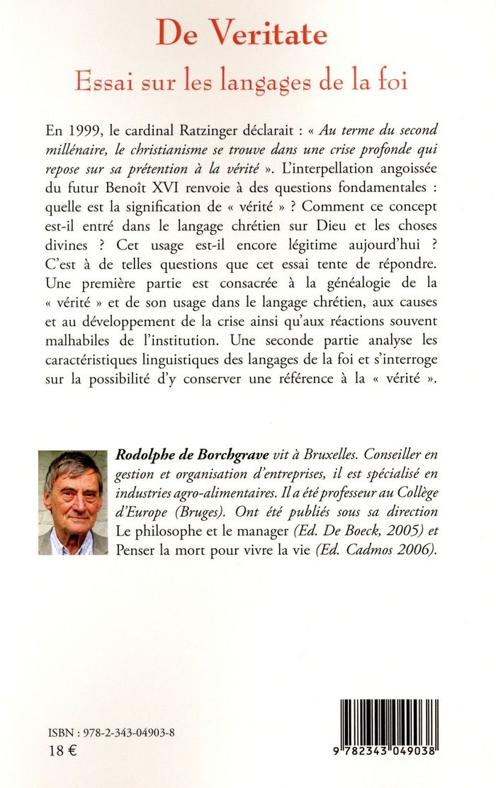 Quatrième de couverture de « DE VERITATE - ESSAI SUR LES LANGAGES DE LA FOI »