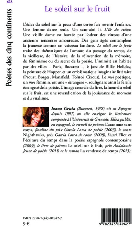 Quatrième de couverture de « LE SOLEIL SUR LE FRUIT - EL SOL EN LA FRUTA TRADUCTION : ADRIEN BAGARRY - TRADUCTION : ADRIEN BAGARR »