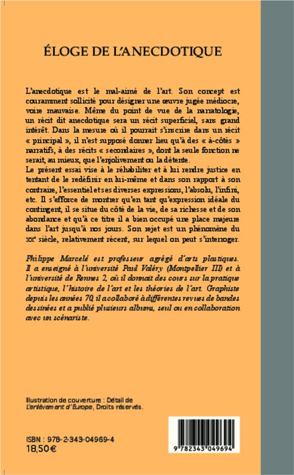 Quatrième de couverture de « ELOGE DE L'ANECDOTIQUE »