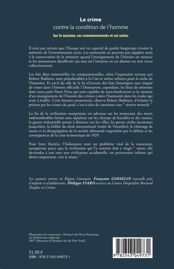 Quatrième de couverture de « LE CRIME CONTRE LA CONDITION DE L'HOMME »