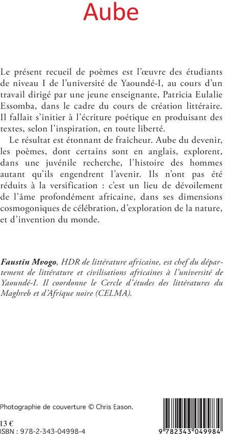 Quatrième de couverture de « AUBE - POEMES »