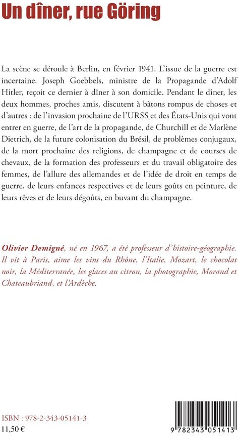 Quatrième de couverture de « UN DINER, RUE GORING »