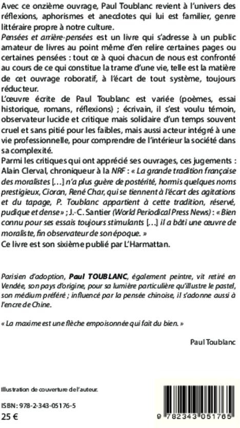 Quatrième de couverture de « PENSEES ET ARRIERE-PENSEES »