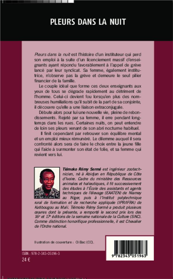 Quatrième de couverture de « PLEURS DANS LA NUIT - ROMAN »