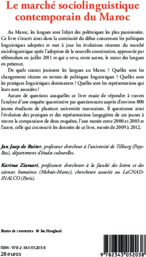 Quatrième de couverture de « LE MARCHE SOCIOLINGUISTIQUE CONTEMPORAIN DU MAROC »