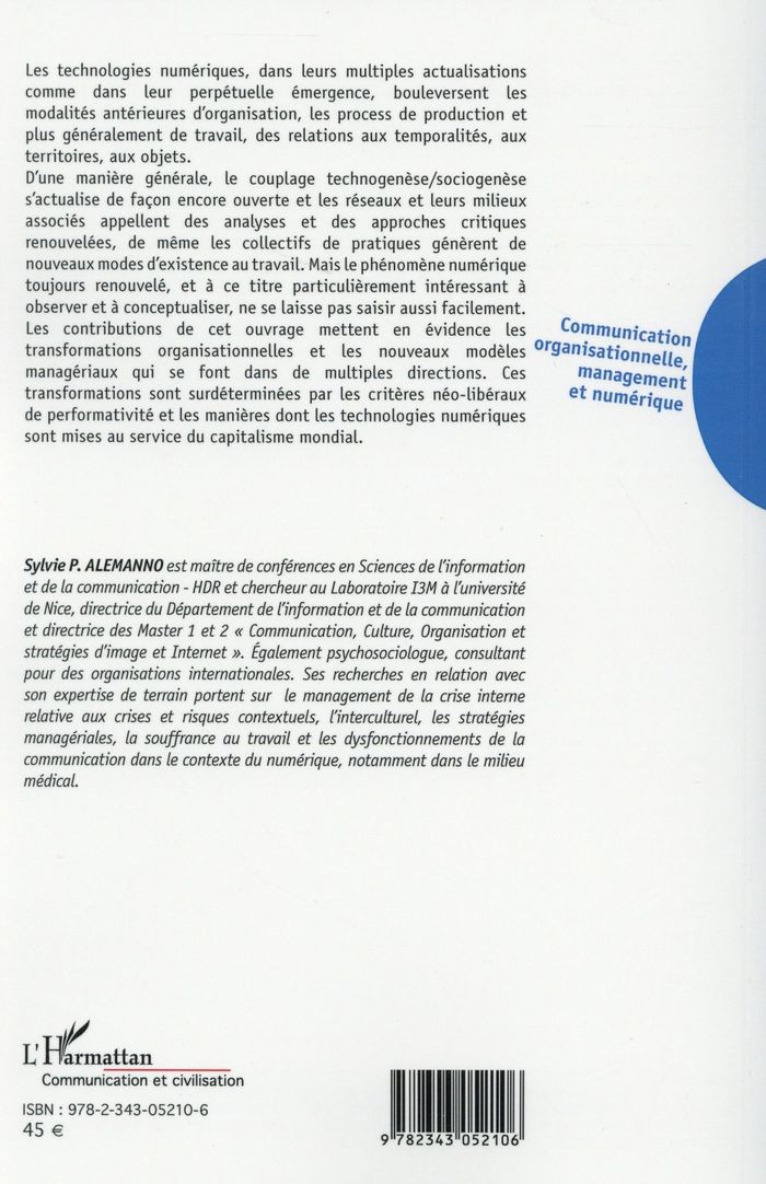 Quatrième de couverture de « COMMUNICATION ORGANISATIONNELLE, MANAGEMENT ET NUMERIQUE »