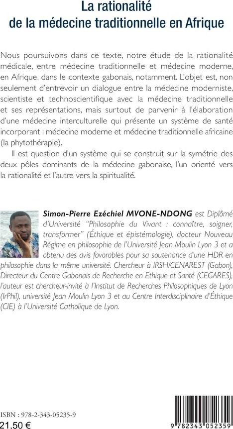 Quatrième de couverture de « LA RATIONALITE DE LA MEDECINE TRADITIONNELLE EN AFRIQUE »