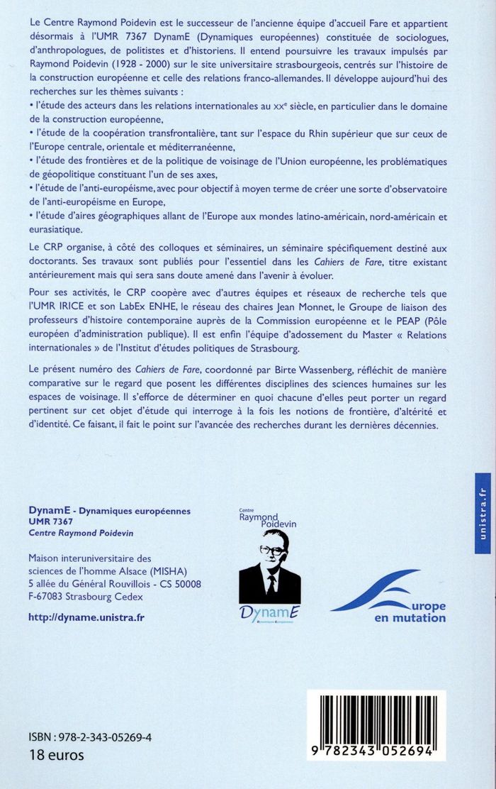 Quatrième de couverture de « L'APPROCHE PLURIDISCIPLINAIRE DE LA COOPERATION TRANSFRONTALIERE - FARE CAHIER N 5 »