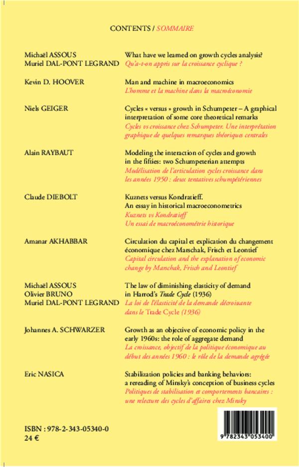 Quatrième de couverture de « WHAT HAVE WE LEARNED ON GROWTH CYCLES ANALYSIS ? QU'A-T-ON APPRIS SUR LA CROISSANCE CYCLIQUE ? - VOL »