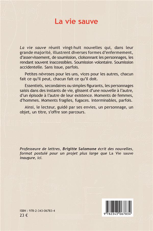 Quatrième de couverture de « LA VIE SAUVE - NOUVELLES »