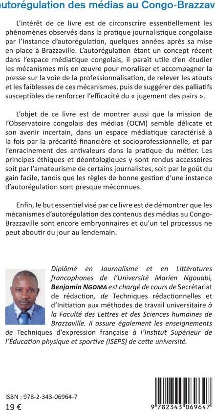 Quatrième de couverture de « L'AUTOREGULATION DES MEDIAS AU CONGO-BRAZZAVILLE - CRITIQUE D'UNE PRATIQUE »