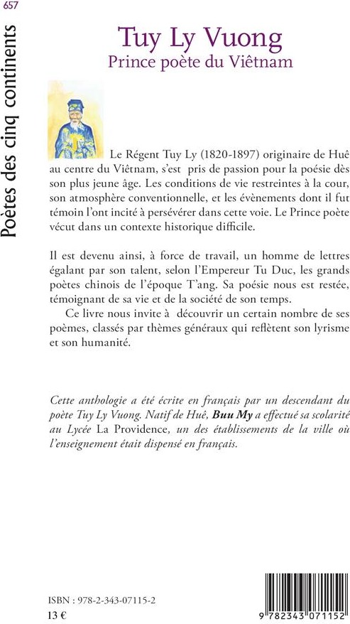 Quatrième de couverture de « TUY LY VUONG PRINCE POETE DU VIETNAM - <EM>MORCEAUX TRADUITS ET PRESENTES PAR BUU MY, AVEC LA PARTIC »