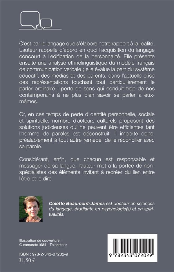 Quatrième de couverture de « ENJEUX D'UN BON USAGE DU PARLER ORDINAIRE - LANGAGE ET DEVELOPPEMENT PERSONNEL »