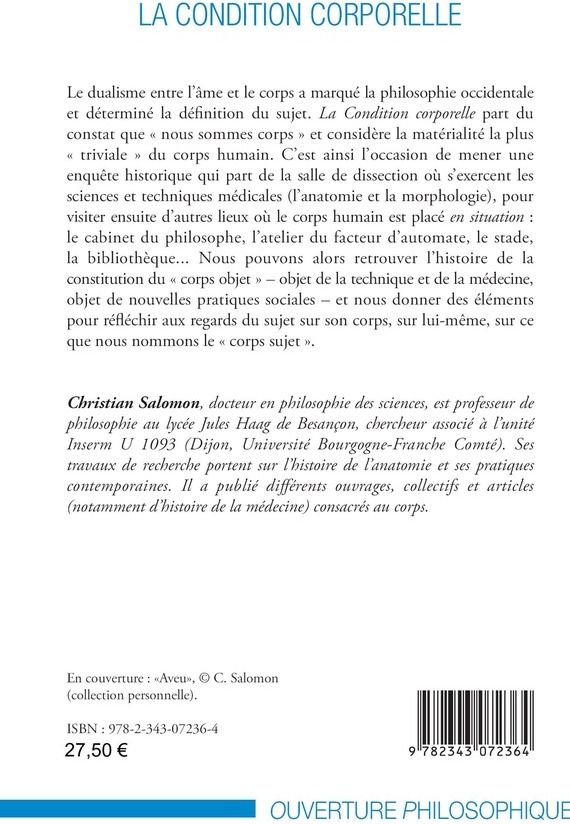 Quatrième de couverture de « LA CONDITION CORPORELLE »
