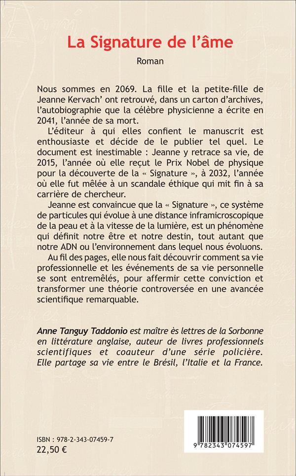 Quatrième de couverture de « LA SIGNATURE DE L' AME - ROMAN »