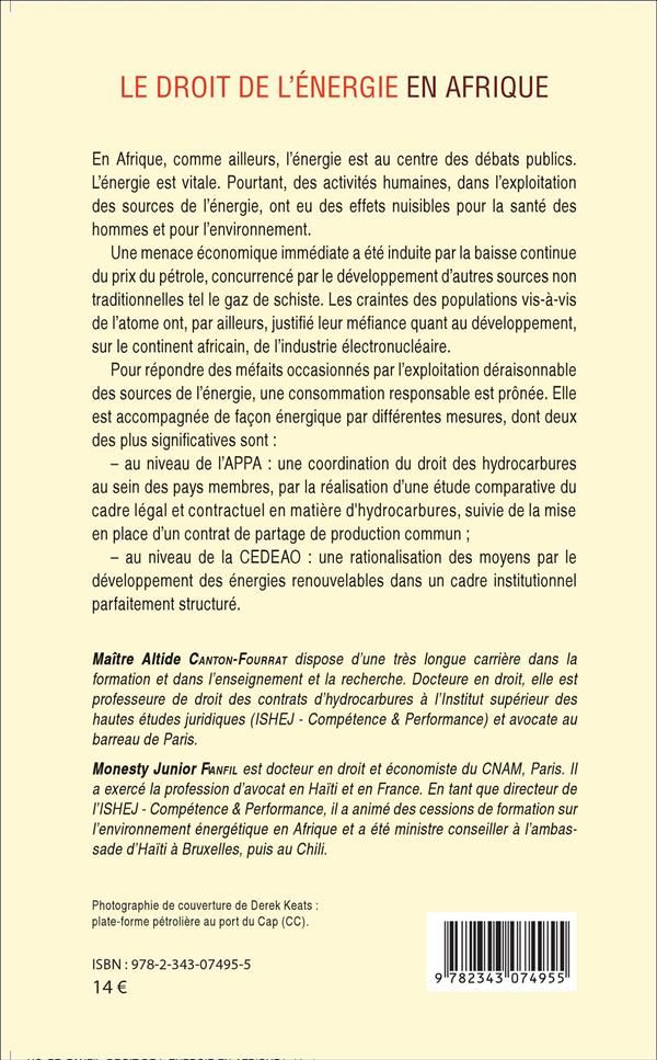 Quatrième de couverture de « LE DROIT DE L'ENERGIE EN AFRIQUE »