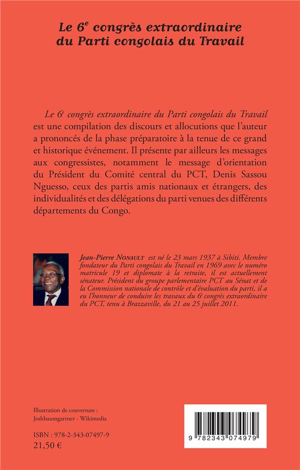 Quatrième de couverture de « LE 6E CONGRES EXTRAORDINAIRE DU PARTI CONGOLAIS DU TRAVAIL »