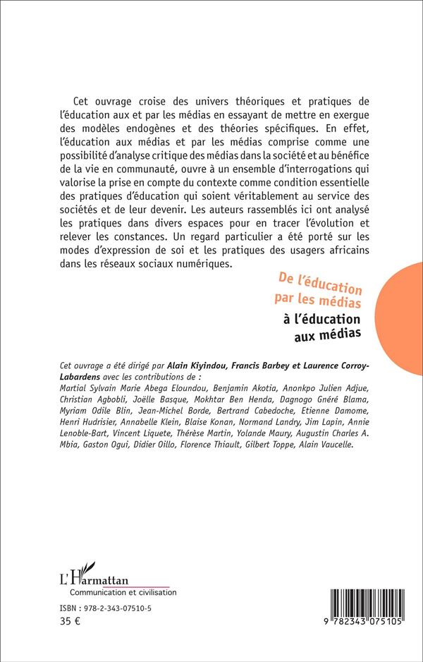 Quatrième de couverture de « DE L'EDUCATION PAR LES MEDIAS A L'EDUCATION AUX MEDIAS »