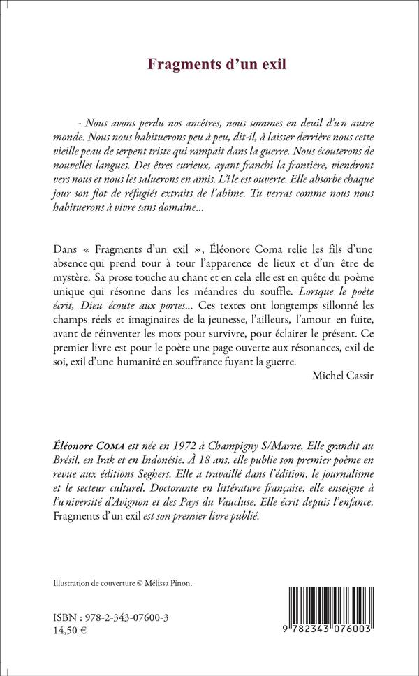 Quatrième de couverture de « FRAGMENTS D'UN EXIL »