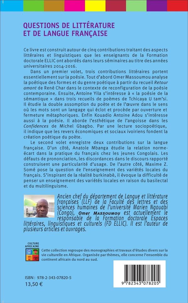 Quatrième de couverture de « QUESTIONS DE LITTERATURE ET DE LANGUE FRANCAISE »