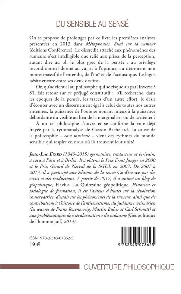 Quatrième de couverture de « DU SENSIBLE AU SENSE »