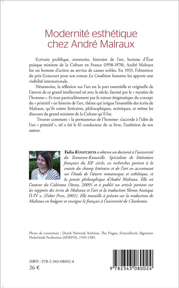 Quatrième de couverture de « MODERNITE ESTHETIQUE CHEZ ANDRE MALRAUX »