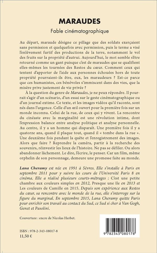 Quatrième de couverture de « MARAUDES - FABLE CINEMATOGRAPHIQUE »