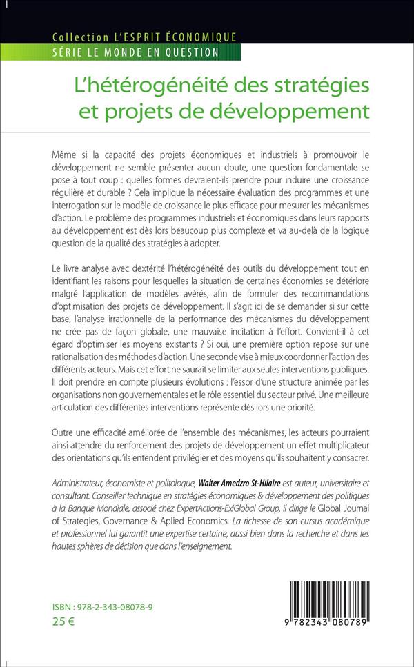 Quatrième de couverture de « L'HETEROGENEITE DES STRATEGIES ET PROJETS DE DEVELOPPEMENT »